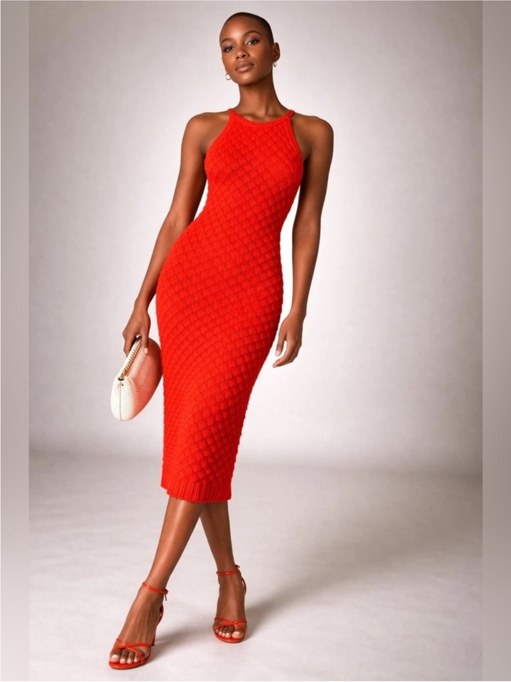 Eliza J bold Bright Orange Textured Knit or crochet style XS dress
